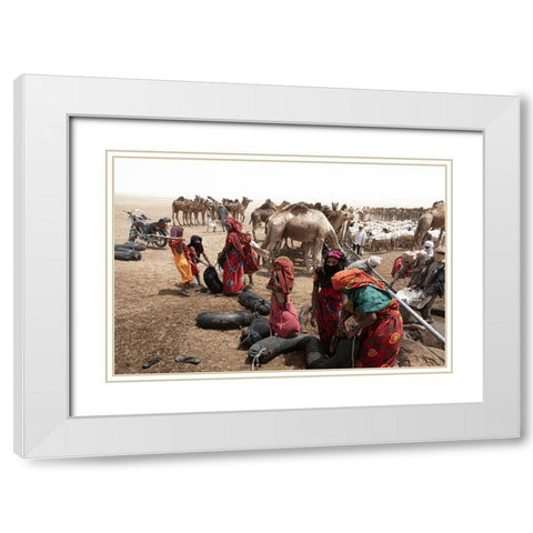 So Much ActIVity Around The Well At Borkou Desert-Tchad White Modern Wood Framed Art Print with Double Matting by Molina, Elena