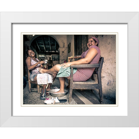 Pedicure In Santiago The Cuba White Modern Wood Framed Art Print with Double Matting by Alcalay, Eyal