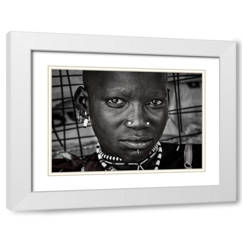 Larim Tribe Woman - South Sudan White Modern Wood Framed Art Print with Double Matting by Inazio Kuesta, Joxe