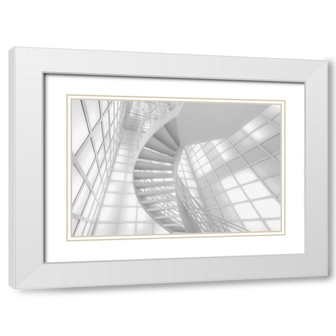 Stairs in White White Modern Wood Framed Art Print with Double Matting by Bauer, Andreas