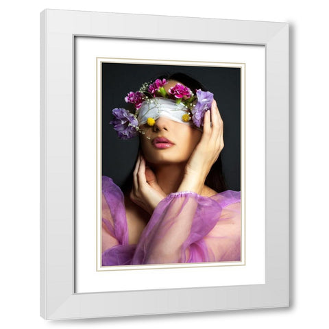 flowers White Modern Wood Framed Art Print with Double Matting by Kazamil, Farid
