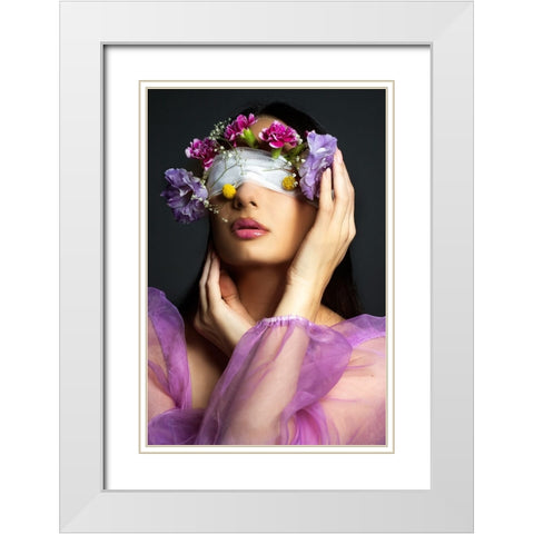 flowers White Modern Wood Framed Art Print with Double Matting by Kazamil, Farid
