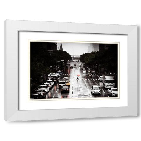 Rainy Day-Yokohama White Modern Wood Framed Art Print with Double Matting by Kiri, Reiko