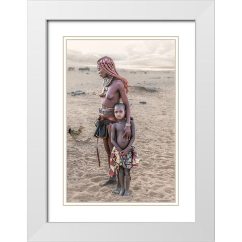 Himba Mother And Daughter White Modern Wood Framed Art Print with Double Matting by Cole, Trevor
