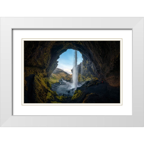 Kvernufoss I White Modern Wood Framed Art Print with Double Matting by Lopez, Bartolome