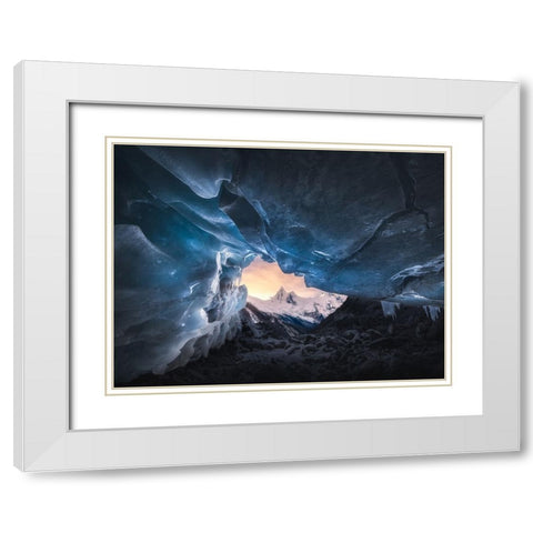 Ice Cave And Snow Mountain White Modern Wood Framed Art Print with Double Matting by Ye, Ningyun