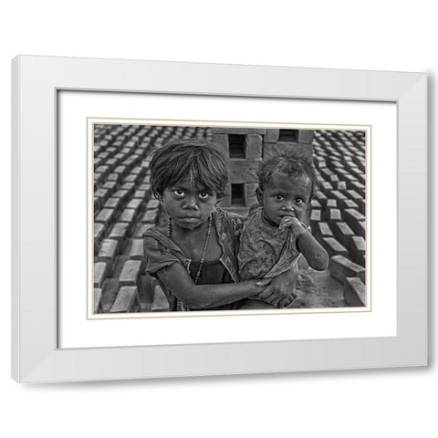 Siblings White Modern Wood Framed Art Print with Double Matting by Das, Mousumi