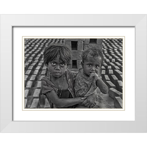 Siblings White Modern Wood Framed Art Print with Double Matting by Das, Mousumi