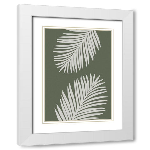 PALM LEAF 06 GREEN WHITE White Modern Wood Framed Art Print with Double Matting by 1x Studio