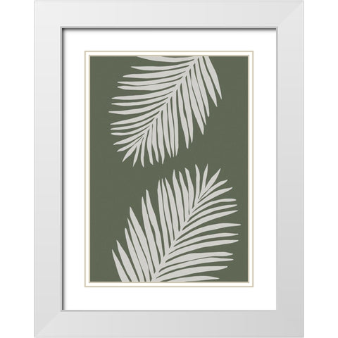 PALM LEAF 06 GREEN WHITE White Modern Wood Framed Art Print with Double Matting by 1x Studio