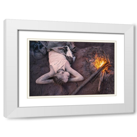 Dreaming Of His Cows White Modern Wood Framed Art Print with Double Matting by Cole, Trevor