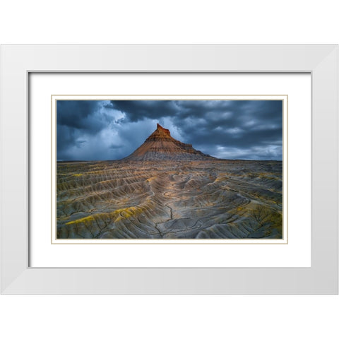 Factory Butte Before A Thunderstorm White Modern Wood Framed Art Print with Double Matting by Zheng, Michael