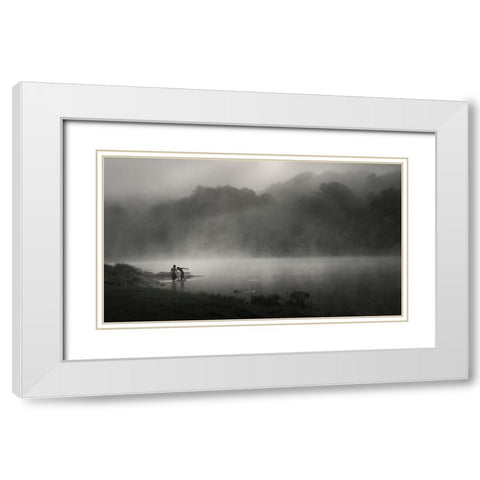 Misty RIVer White Modern Wood Framed Art Print with Double Matting by Zeng, Kenneth