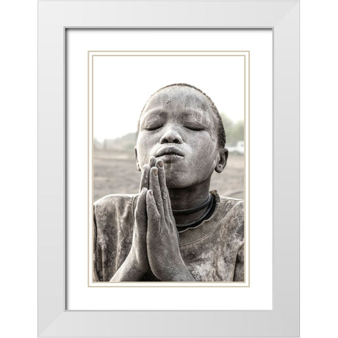 Praying White Modern Wood Framed Art Print with Double Matting by Molina, Elena