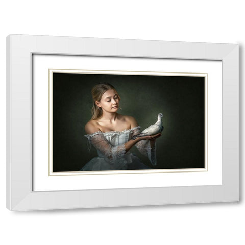 Pigeongirl White Modern Wood Framed Art Print with Double Matting by Egger, Marcel