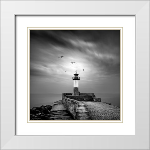 Sassnitz lighthouse White Modern Wood Framed Art Print with Double Matting by Winkler, Jens