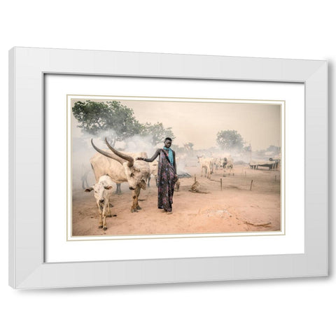 Mundari Woman Herder White Modern Wood Framed Art Print with Double Matting by Cole, Trevor