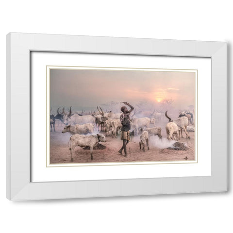 Boy Herder White Modern Wood Framed Art Print with Double Matting by Cole, Trevor