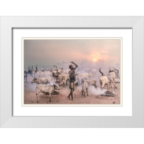 Boy Herder White Modern Wood Framed Art Print with Double Matting by Cole, Trevor