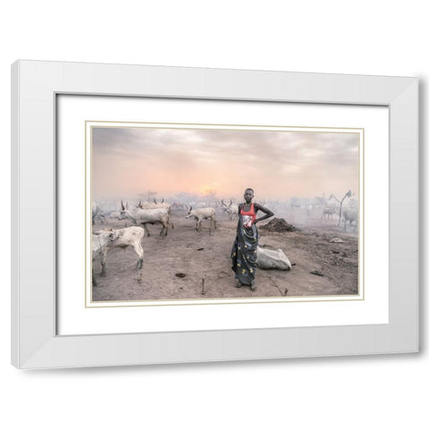 A Young Mundari Woman White Modern Wood Framed Art Print with Double Matting by Cole, Trevor