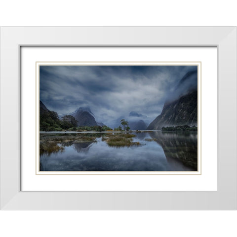 Blue Hour Milford Sound White Modern Wood Framed Art Print with Double Matting by Chan, Andy