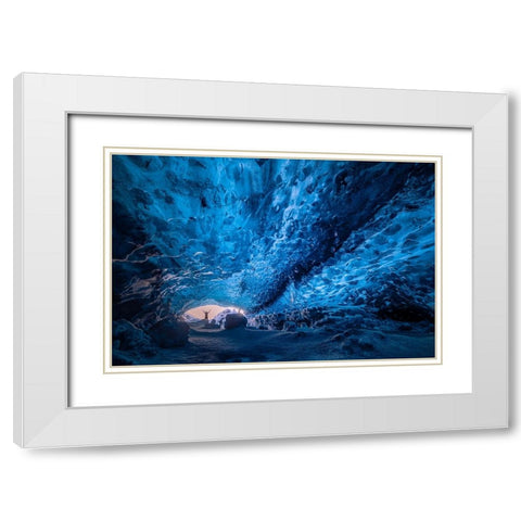 Blue Crystal Cave White Modern Wood Framed Art Print with Double Matting by Zhen Yu, James