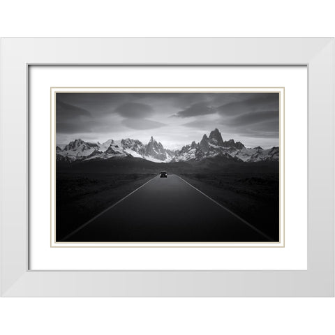 Between Fitz Roy And Cerro Torre White Modern Wood Framed Art Print with Double Matting by Xu, Leah