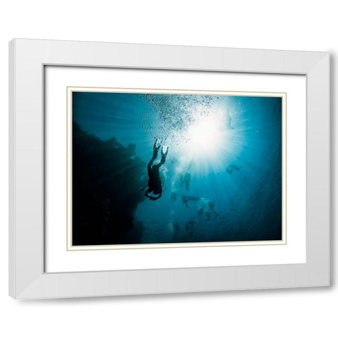 Underwater Party White Modern Wood Framed Art Print with Double Matting by Meirovich, Ido