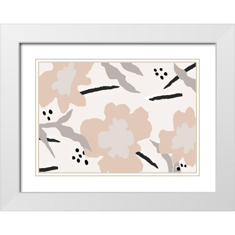 Flowers and lines White Modern Wood Framed Art Print with Double Matting by 1x Studio II