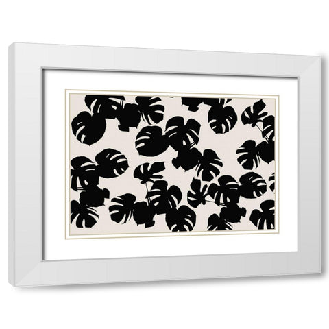 Monstera Leaves Black White Modern Wood Framed Art Print with Double Matting by 1x Studio II