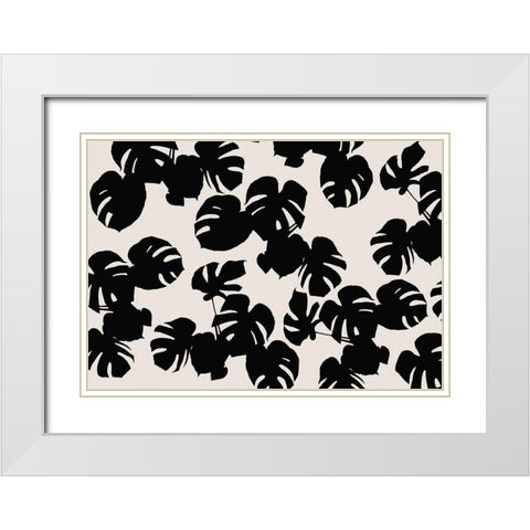 Monstera Leaves Black White Modern Wood Framed Art Print with Double Matting by 1x Studio II