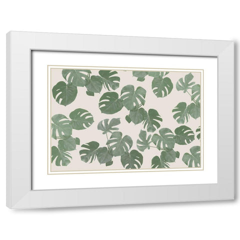 Monstera Leaves White Modern Wood Framed Art Print with Double Matting by 1x Studio II
