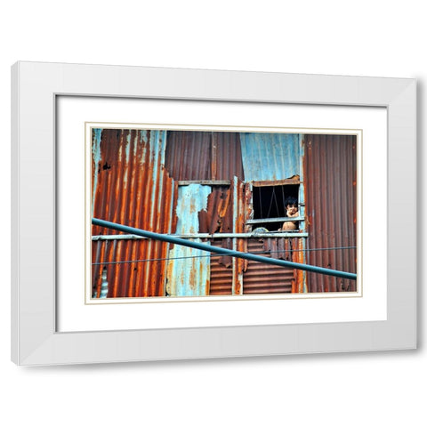 Window Boy White Modern Wood Framed Art Print with Double Matting by Mahabub Hossain, Md