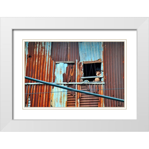 Window Boy White Modern Wood Framed Art Print with Double Matting by Mahabub Hossain, Md