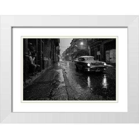 Havana in the rain White Modern Wood Framed Art Print with Double Matting by Sye, Murray