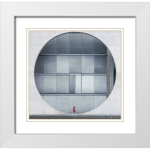 Walking In A Circle White Modern Wood Framed Art Print with Double Matting by De Hoog, Roelof