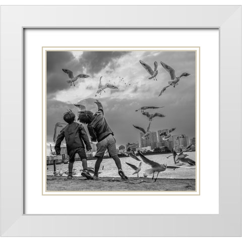 Tokyo Bay Area White Modern Wood Framed Art Print with Double Matting by Sirou.Minami