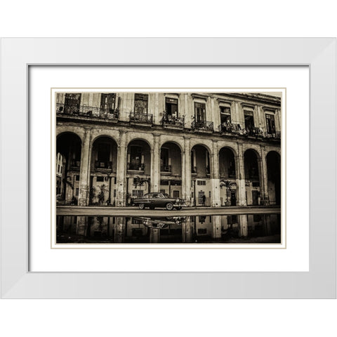 Habana street White Modern Wood Framed Art Print with Double Matting by Morishige, Koji