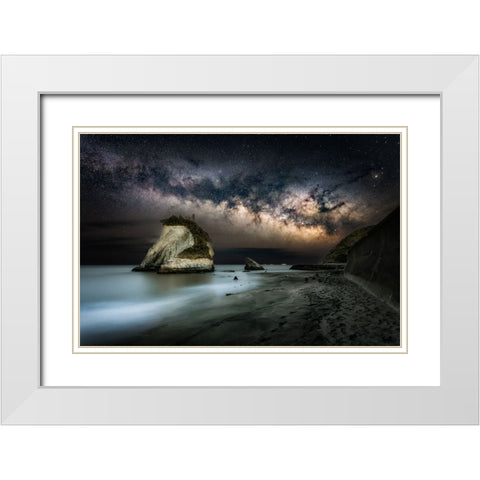 Milky Way Over The Beach White Modern Wood Framed Art Print with Double Matting by Suzuki, Daiki