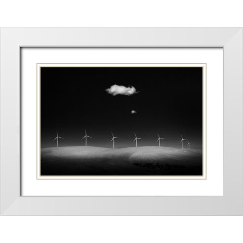 Windmills White Modern Wood Framed Art Print with Double Matting by Xu, Tony