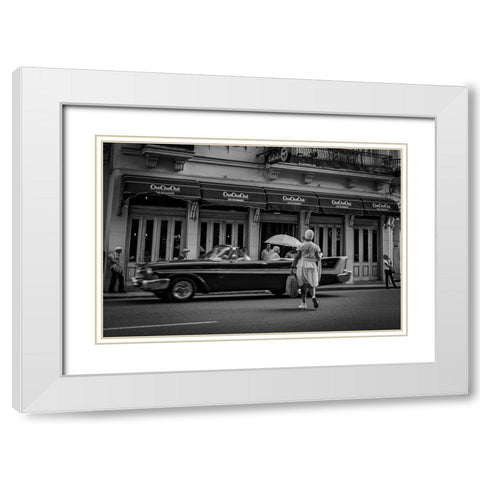 Habana Street White Modern Wood Framed Art Print with Double Matting by Morishige, Koji