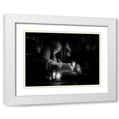 Night Cafe White Modern Wood Framed Art Print with Double Matting by Yamamoto, Eiji