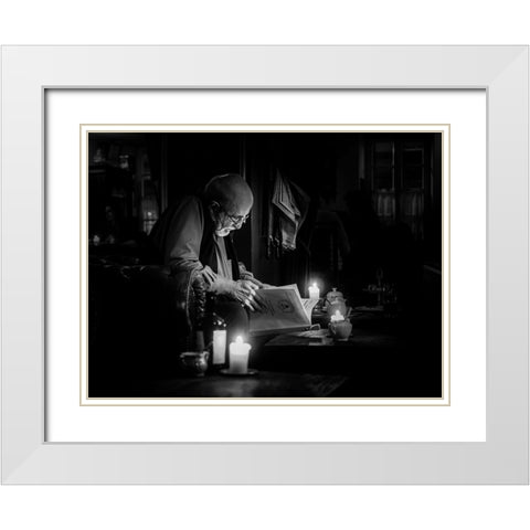 Night Cafe White Modern Wood Framed Art Print with Double Matting by Yamamoto, Eiji
