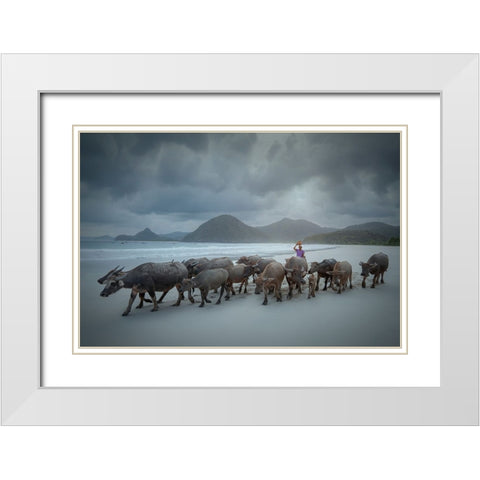 Selong Belanak Beach White Modern Wood Framed Art Print with Double Matting by Octavandy