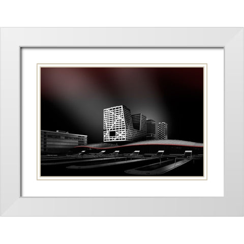 Subtle Red White Modern Wood Framed Art Print with Double Matting by Van Son, Greetje