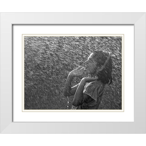 Bath In Rain White Modern Wood Framed Art Print with Double Matting by Nayyer Reza, Sayyed