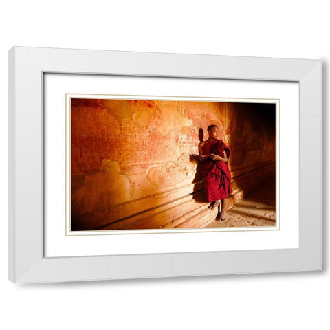 A monk in the monastery White Modern Wood Framed Art Print with Double Matting by Yuk Kong, John