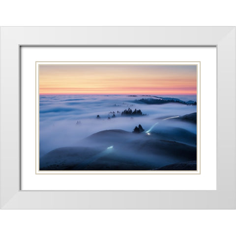 Fog On Mt Tamalpais White Modern Wood Framed Art Print with Double Matting by Li, Ryan