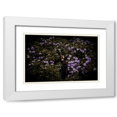 Ajisai White Modern Wood Framed Art Print with Double Matting by Koiki