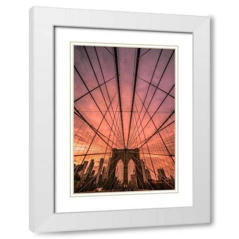 Brooklyn Bridge Sunset White Modern Wood Framed Art Print with Double Matting by R. Veizaga, Christopher